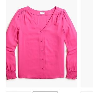 J. Crew Smocked Sleeve Button Up Top